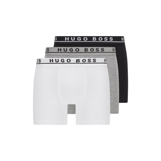 (XL) Hugo Boss 3 Pack OF STRETCH-COTTON BOXER BRIEFS - Black / White / Grey