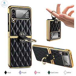 Phone Case For Samsung Galaxy Flip Z Flip 4 Z Flip 3 Portable Ring Holder Flip Solid Colored PC Lightinthebox
