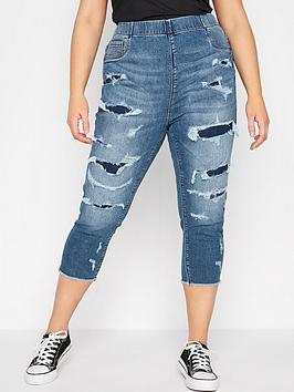 Yours Clothing Jenny Rip &Amp; Repair Crop - Blue