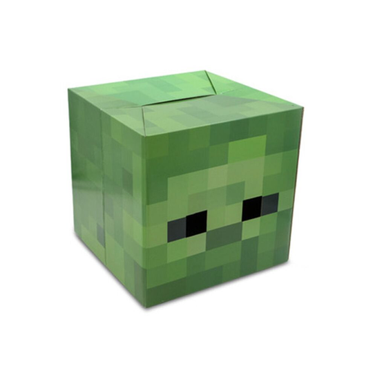 (Green Zombie) Minecraft Cardboard Head Cover Box Steve Creeper Enderman Mask Cosplay Costume