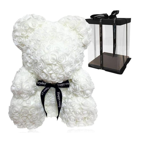 (White - With Box 40CM ) ROSE TEDDY BEAR 25CM & 40CM FOAM VALENTINES DAY