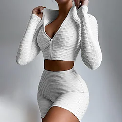 Women's Tracksuit Activewear Set Yoga Suit 2 Piece Cropped Solid Color Shorts Crop Top Violet White Yoga Fitness Gym Workout Tummy Control Butt Lift Breathable Long Sleeve Sport Activewear Stretchy Lightinthebox