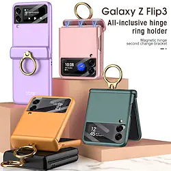 Phone Case For Samsung Galaxy Back Cover Z Flip 3 Ring Holder Shockproof Dustproof Solid Colored TPU Lightinthebox