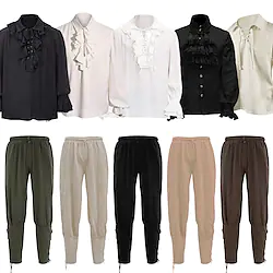 Pirate Retro Vintage Medieval 18th Century Blouse / Shirt Pirate Pants Men's Costume Vintage Cosplay Party Long Sleeve Shirt Masquerade Lightinthebox