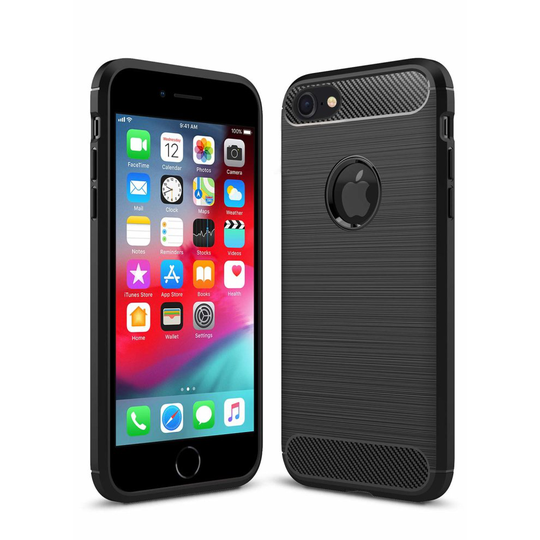 Shockproof Silicone Light Brushed Grip Case Protective Case Cover For Apple iPhone 7 (4.7") / iPhone 8 (4.7") Black + Free Screen Protector
