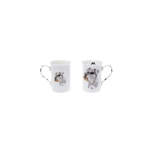 (BB60) Bone China Set of 2 Schnauzer Dog Mugs - Gift Boxed