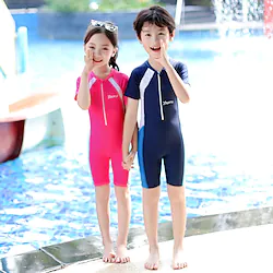 Boys Girls' Rash Guard Dive Skin Suit UV Sun Protection UPF50 Breathable Short Sleeve Swimwear Front Zip Swimming Diving Surfing Snorkeling Patchwork Summer / Stretchy / Quick Dry / Quick Dry Lightinthebox