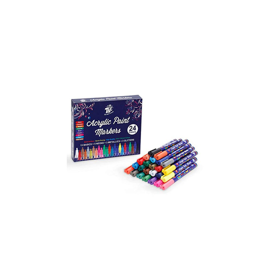 TBC The Best Crafts Acrylic Paint Marker Pens,24 Vivid Colors Set with Neon,Glitters,Metallic Markers,Quick Dry and Fine Tip Paint Pens for kids