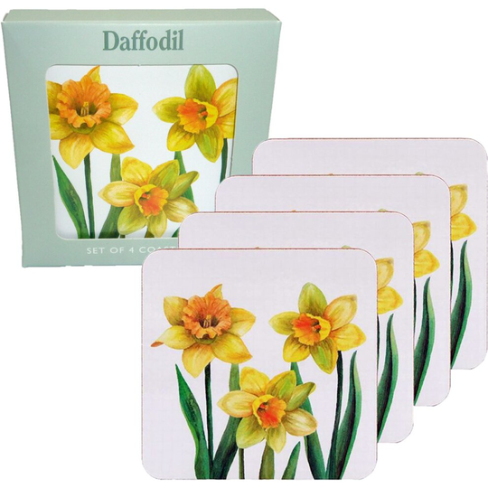 Set of 4 Daffodil Coasters by Leonardo - Gift Boxed - Yellow Flower - LP94276
