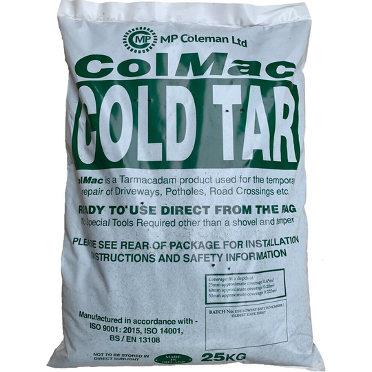 25KG Colmac Cold Tar Ready to Use Direct from Bag - Asphalt, Pothole, Driveway Instant Repair Tarmac