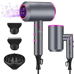 Hair Dryer,1800W Professional Ionic Hair Dryer with Diffuser and Nozzles, Powerful Blow Dryer for Fast Drying,Compact Lightweight Travel Portable Hair Dryer for Women Lightinthebox