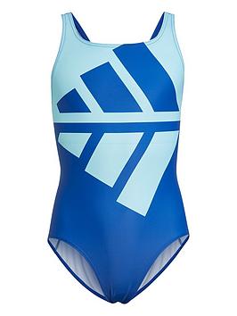 Adidas Younger Girls Large Logo Swimsuit - Bright Blue