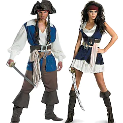 Pirates of the Caribbean Couples' Costumes Men's Women's Movie Cosplay Cosplay Blue Shirt Dress Pants Carnival Masquerade Polyester Lightinthebox