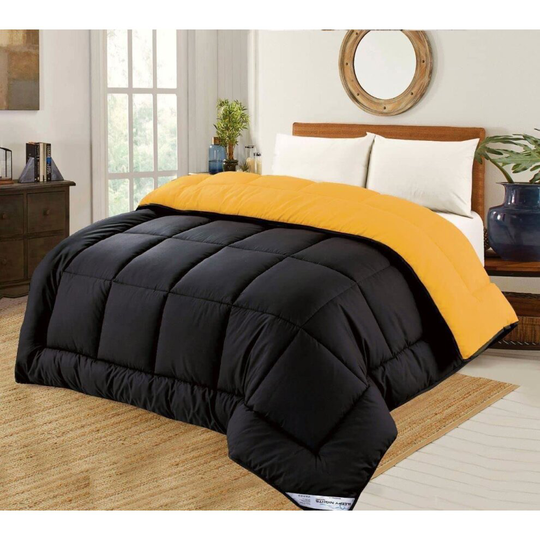 (Mustard and Black, King 7.5) SleepyNights 7.5 tog Box Stitching Reversible Coverless Summer Cool Duvet