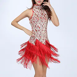 Latin Dance Dress Tassel Splicing Paillette Women's Training Performance Sleeveless High Polyester Lightinthebox