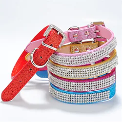 Dog Cat Collar Reflective Band Reflective Cute and Cuddly Durable Cute Outdoor Walking Plaid Rhinestone PU Leather Husky Labrador Alaskan Malamute Golden Retriever Dalmatian Border Collie Red Light Lightinthebox