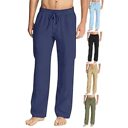 Men's Linen Pants Trousers Beach Pants Pocket Drawstring Plain Breathable Lightweight Full Length Casual Beach Yoga Basic Loose Fit ArmyGreen White Micro-elastic Lightinthebox