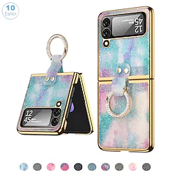 Phone Case For Samsung Galaxy Flip Z Flip 4 Bumper Frame Dustproof Kickstand Solid Colored PC PU Leather Lightinthebox