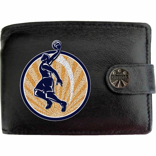 (Standard) Basket Ball Player Basketball Mens Wallet Chain Leather Coin Pocket Klassek RFID Blocking Credit Card Slots and Metal Gift Box