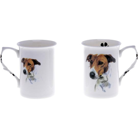 Bone China Set of 2 Brown & White Jack Russell Terrier Dog Mugs - Gift Boxed