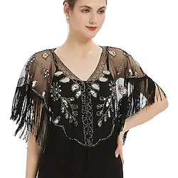 The Great Gatsby Vintage Roaring 20s 1920s Masquerade Women's Sequins Tassel Fringe Costume Vintage Cosplay Event / Party Festival Shawl Lightinthebox