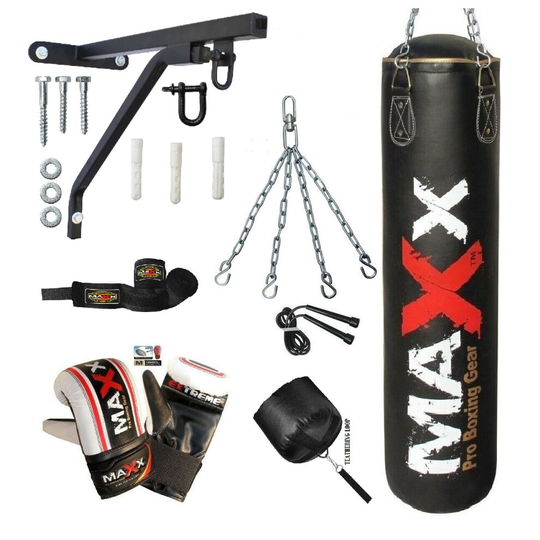 5ft Black Heavy Filled Punch bag boxing bag bracket Gloves Chain