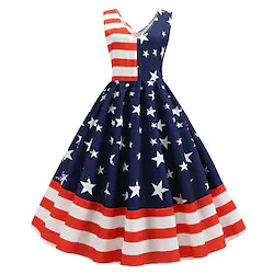 Audrey Hepburn 1950s American Flag Vacation Dress Cocktail Dress Dress Masquerade Women's Costume Vintage Cosplay Party / Evening Sleeveless Dress Masquerade Lightinthebox