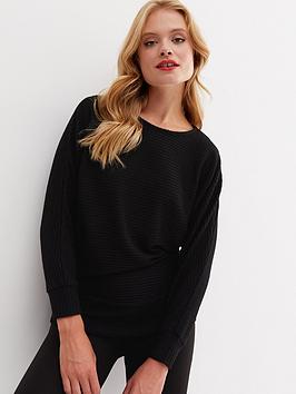 New Look Ribbed Fine Knit Batwing Top - Black