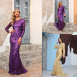 Lady Queen Elegant Cocktail Dress Prom Dress Women's Sequins Costume Vintage Cosplay Wedding Party Long Sleeve Floor Length Dress Carnival Lightinthebox