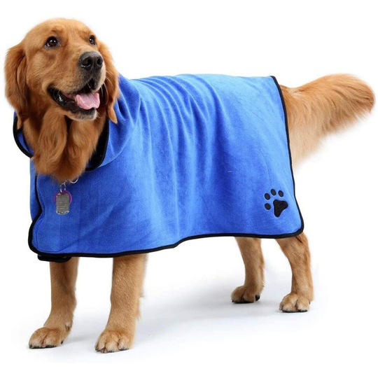 (Blue, L) Microfibre Dog Bathrobe Towel