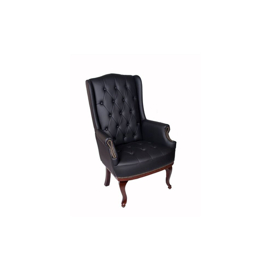 Fine Chairs Chesterfield Style Bonded Leather High back Winged Fireside Armchair Chair Orthopedic (Black)
