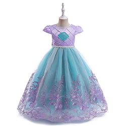 Little Mermaid Mermaid Tail Ariel Aqua Princess Flower Girl Dress Theme Party Costume Tulle Dresses Girls' Movie Cosplay Cosplay Halloween Purple Dress Halloween Carnival Masquerade Polyester Lightinthebox