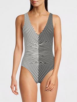 Solid & Striped The Lucia Stripe Combo Swimsuit - Black/White