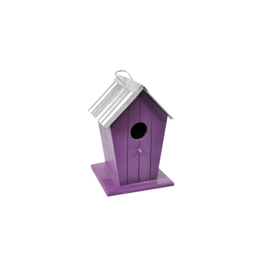 Natures Market BFCOLOUR Beach Hut Style Bright Purple Wooden Small Bird House Nesting Box
