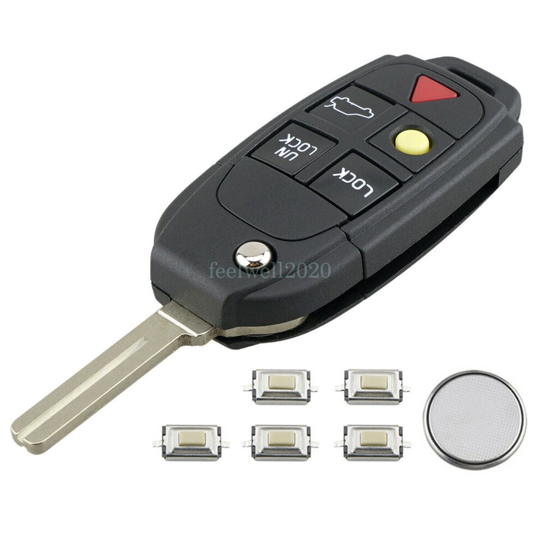 5 Button For Volvo S60 S80 V70 XC70 XC90 Remote Key Fob Case Battery Repair Kit