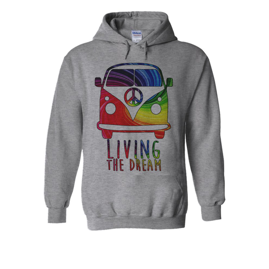 (Large, Grey) Camper Van Living The Dream Surf Novelty White Men Women Unisex Hooded Sweatshirt Hoodie