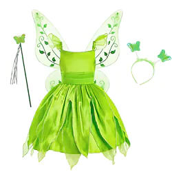 Tinker Bell Fairytale Princess Tiana Flower Girl Dress Theme Party Costume Accessories Set Girls' Movie Cosplay Cosplay Halloween Green Dress Halloween Carnival Masquerade Organza Lightinthebox