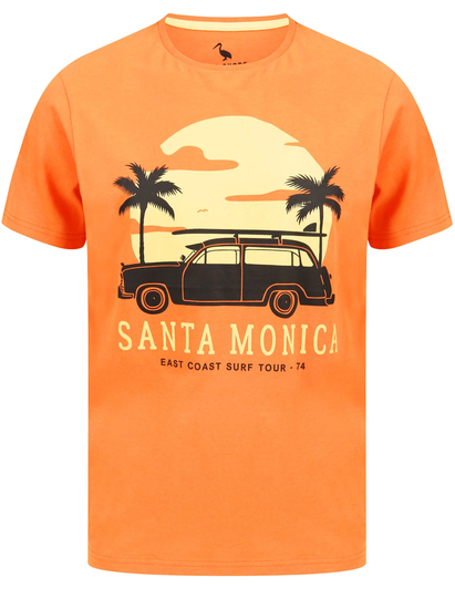 T-Shirts Santa Monica Motif Cotton Jersey T-Shirt in Dusty Orange - South Shore / S - Tokyo Laundry