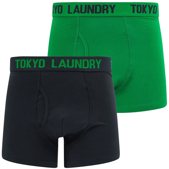 Mens Underwear Tower (2 Pack) Boxer Shorts Set in Jolly Green / Sky Captain Navy - Tokyo Laundry / S - Tokyo Laundry