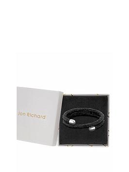 Jon Richard BLACK JET SPARKLE DOUBLE WRAP BANGLE - GIFT BOXED, Silver, Women