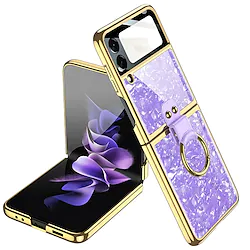 Phone Case For Samsung Galaxy Back Cover Z Flip 3 Shockproof Ring Holder Solid Colored TPU Lightinthebox