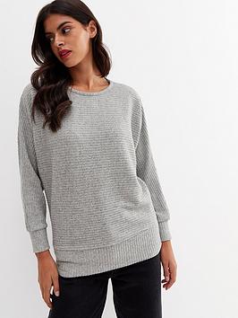 New Look Pale Grey Ribbed Fine Knit Batwing Top