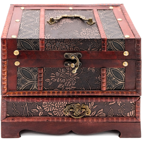 Antique Vintage Wood Jewellery Mirror Treasure Chest Trinket Storage Box Case