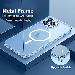 Luxury Metal Frame Transparent Phone Case For iPhone 14 Pro Max 13 Pro Max Lens Film Protective Back Cover for magsafe Aluminum Alloy Magnetic Wireless Charging Case Lightinthebox