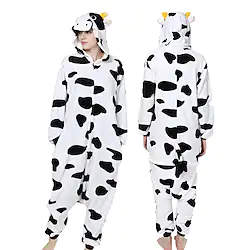 Adults' Kigurumi Pajamas Milk Cow Color Block Onesie Pajamas Flannel Fabric Cosplay For Men and Women Halloween Animal Sleepwear Cartoon Festival / Holiday Costumes Lightinthebox