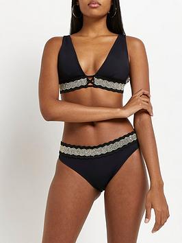 River Island Low Rise Elastic Bikini Bottoms - Black, Black, Size 6, Women