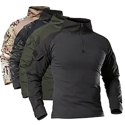 Men's Hiking Tee shirt Tactical Military Assault Combat Shirt Vintage Graphic Tee Long Sleeve Slim Fit Camo T Shirt with Zipper Sweatshirt Top Outdoor Quick Dry Lightweight Breathable Sweat wicking Lightinthebox