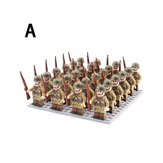 (A) 24PCS Building Block Minifigure Army Phalanx With Bottom Plate With Weapon And Display Box Compatible With Lego