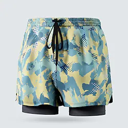 Men's Swim Shorts Swim Trunks Board Shorts Drawstring Elastic Waist With Compression Liner Graffiti Comfort Breathable Short Casual Holiday Swimming Pool Streetwear Stylish Yellow Deep Blue Lightinthebox