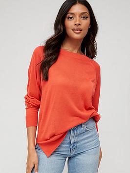 V By Very Knitted Lightweight Fine Gauge Crew Neck Jumper - Coral Red